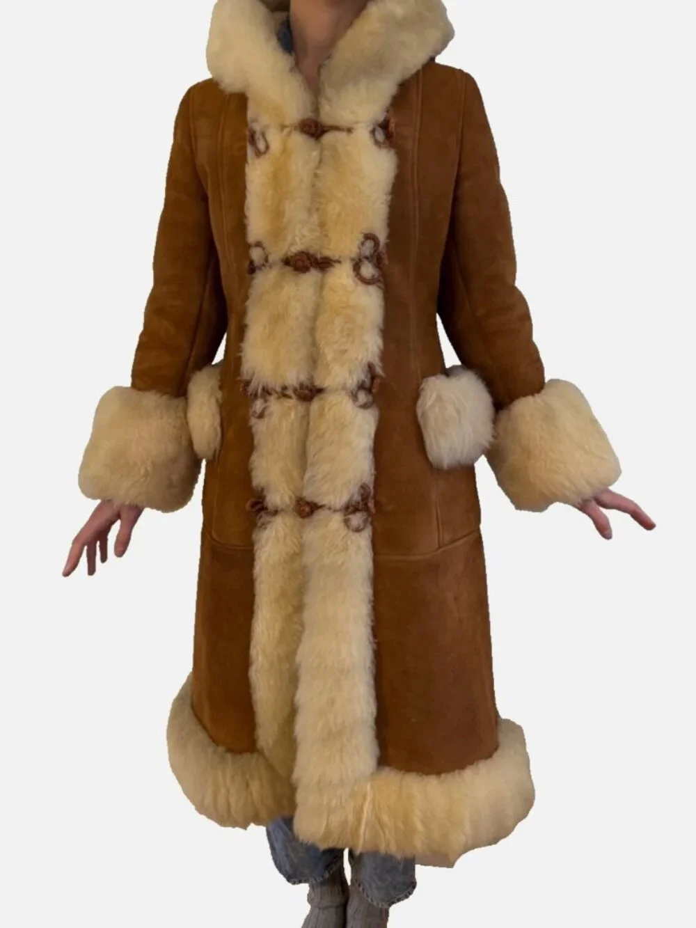 Shearling Leather Vintage Fur Penny Lane Long Suede Sheepskin Princess Maxi Coat - Picture 7 of 10